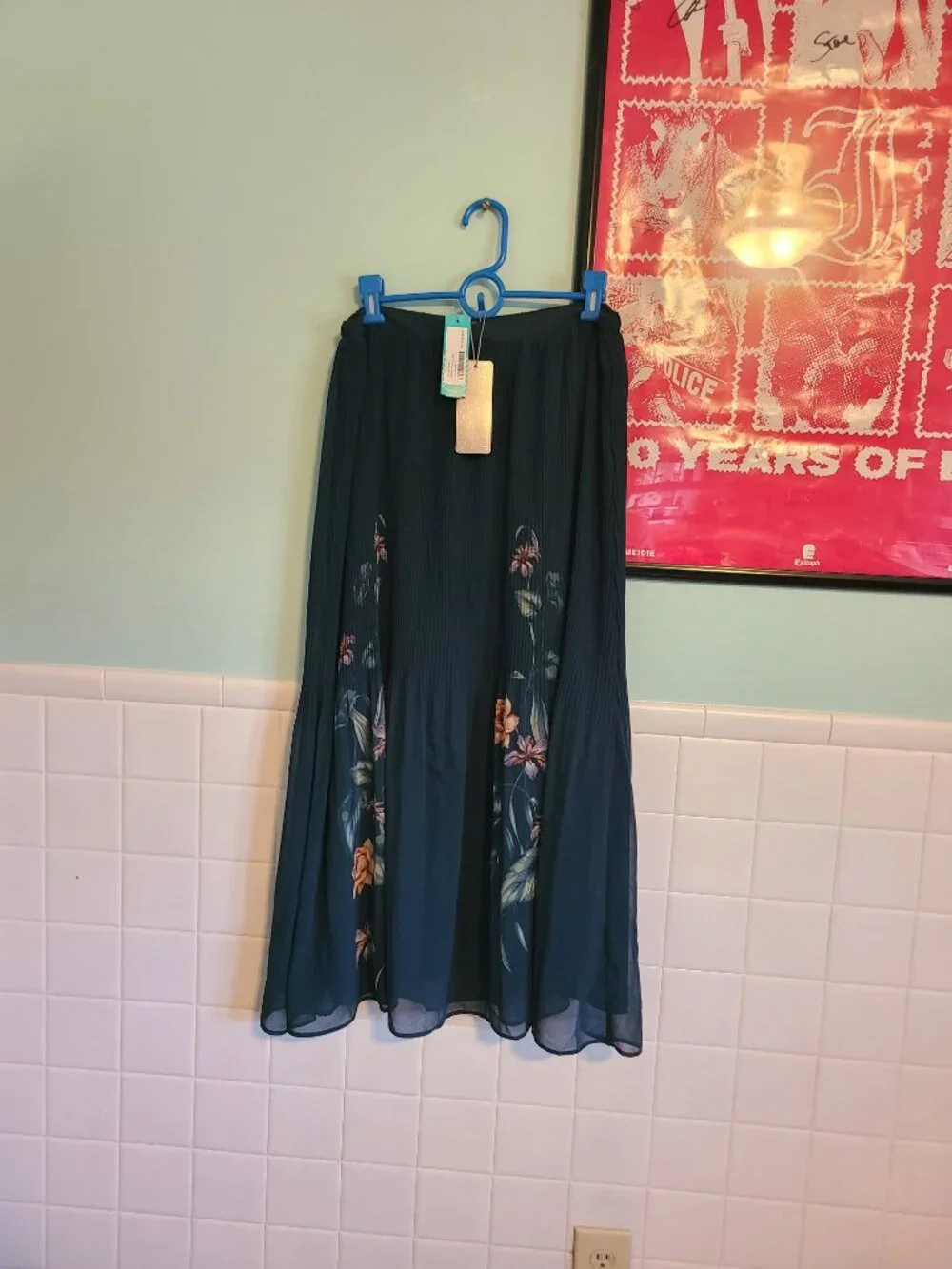 Daniel Rainn Teal Floral Pleated Midi Skirt Women's Size Large NWT